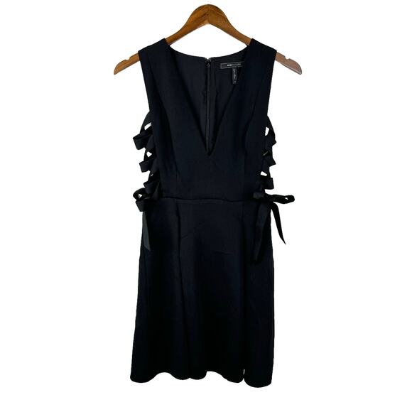 BCBGMaxazria Kalie Black Lace Up Side Cut Out V-neck Sleeveless Mini Dress - Picture 2 of 8